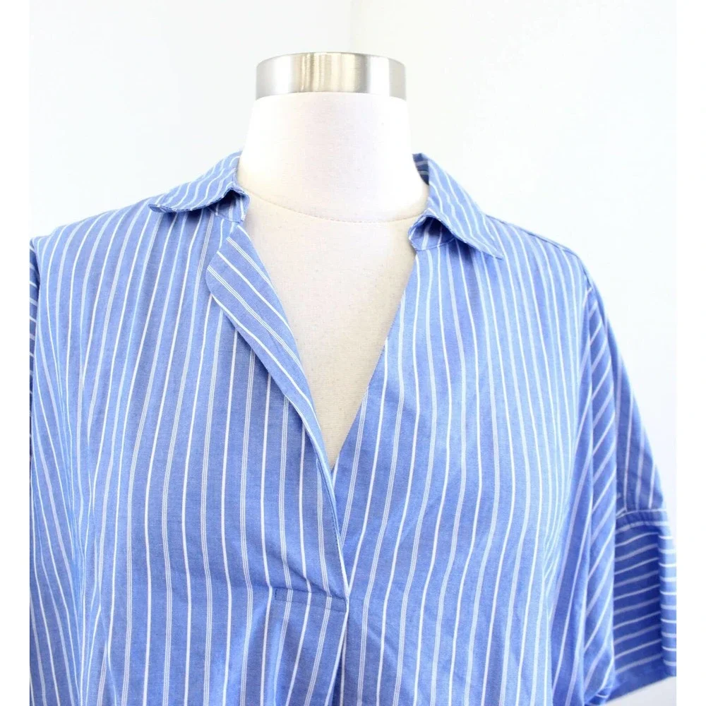 Madewell Blue Striped Courier Button Back Popover Shirt Size M Top Blouse - Picture 5 of 9